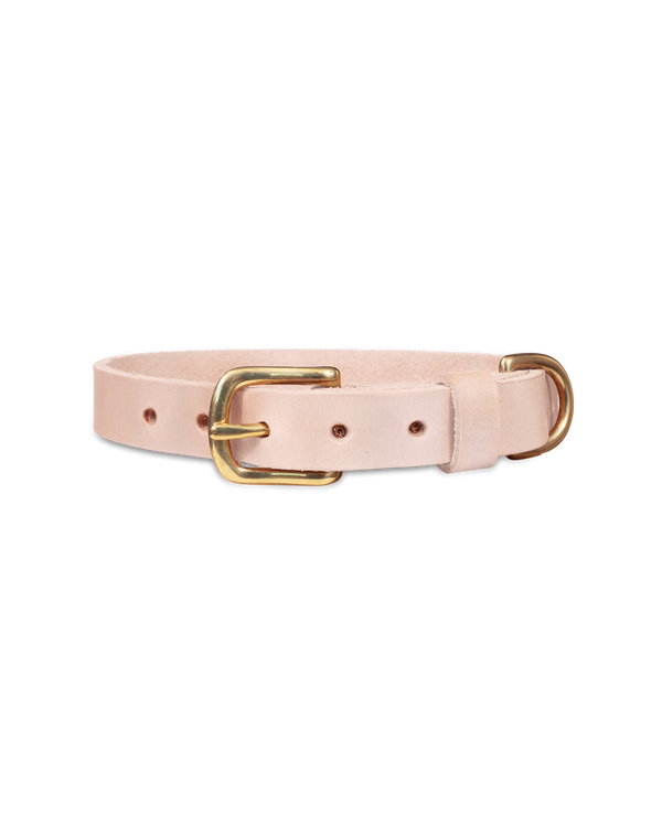 PAW20 hundehalsbånd fra byRavn i naturfarget skinn med spenne og D-ring i massiv messing, 20 mm bredt