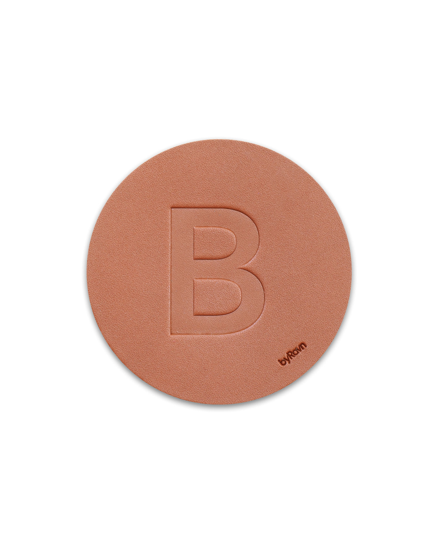 MOKKA glassbrikke fra byRavn i cognac skinn preget med den store bokstaven "B"